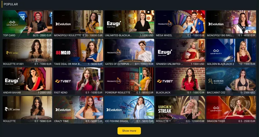 Casino en direct Betwinner Rwanda — jeux populaires (Top Card, Monopoly Roulette, Crazy Time, Mega Wheel...)
